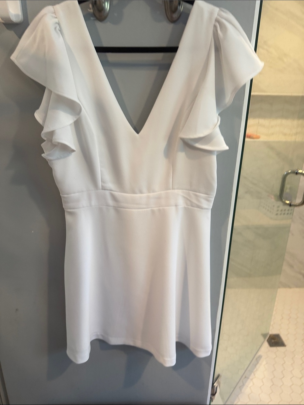 BCBG White Ruffle Sleeve V-Neck Women's Top